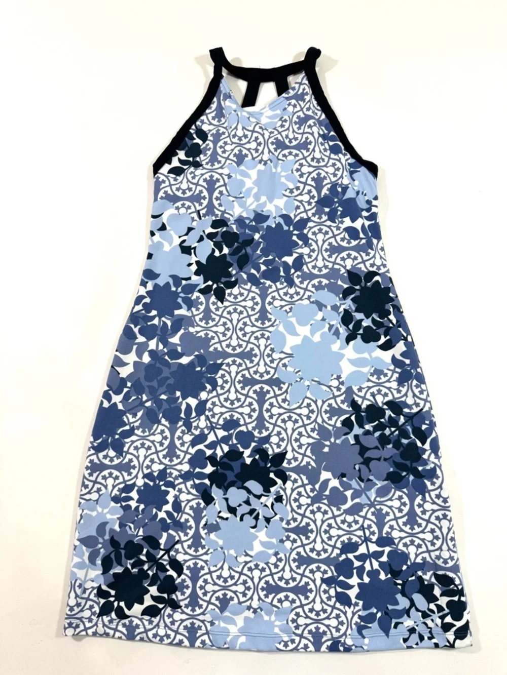 Title Nine Blue Floral Halter Dress Shelf Bra